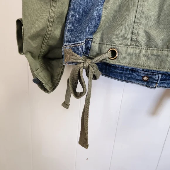 Anthropologie Pilcro & The Letterpress Denim Jacket Green Sleeves Military Boho - Picture 8 of 12